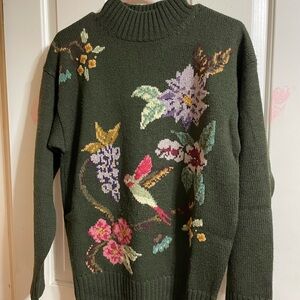 Floral Hand Embroidered Green Sweater